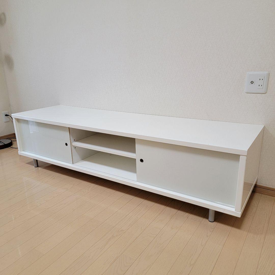 パールホワイト 光沢張り ガラス引き扉 テレビボード 180cm