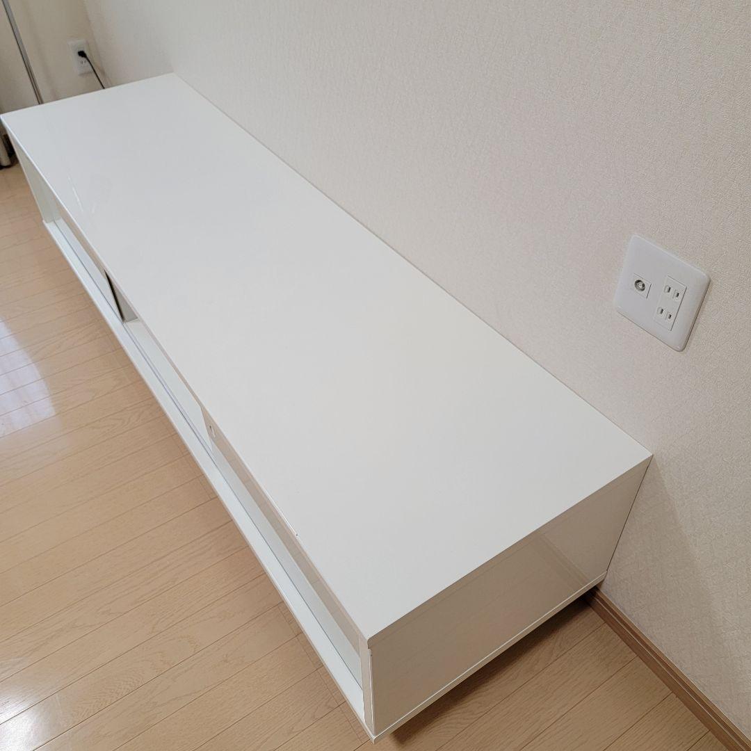 パールホワイト 光沢張り ガラス引き扉 テレビボード 180cm