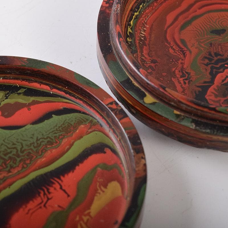 茶道具　溜漆　堆漆　香合　袱紗・時代箱付　V　R7976