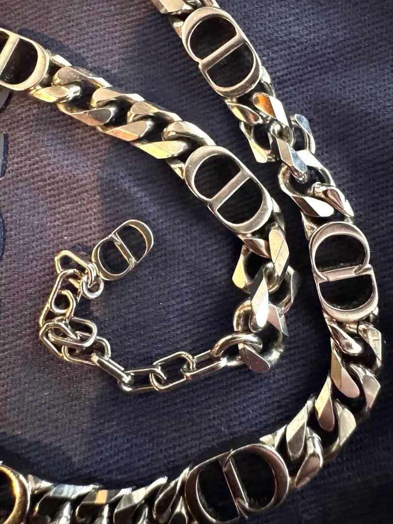 【美品】DIOR CD ICON チェーンリンクネックレス シルバーディオール