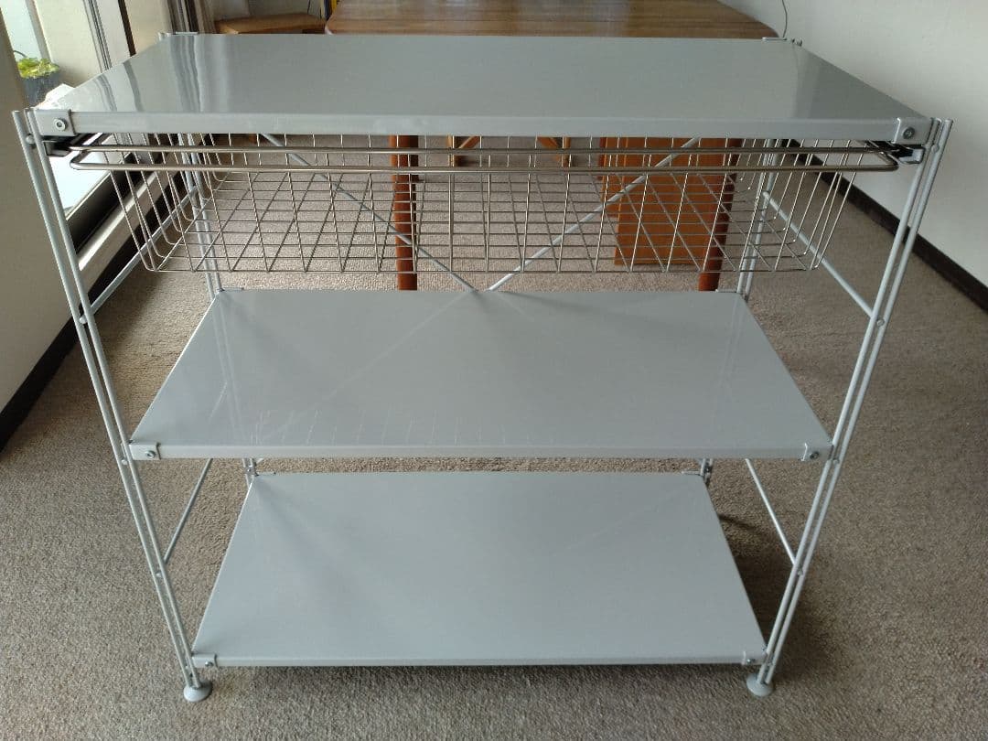 【美品】MUJI無印良品 スチールユニットシェルフ小ワイド86cmバスケット×2