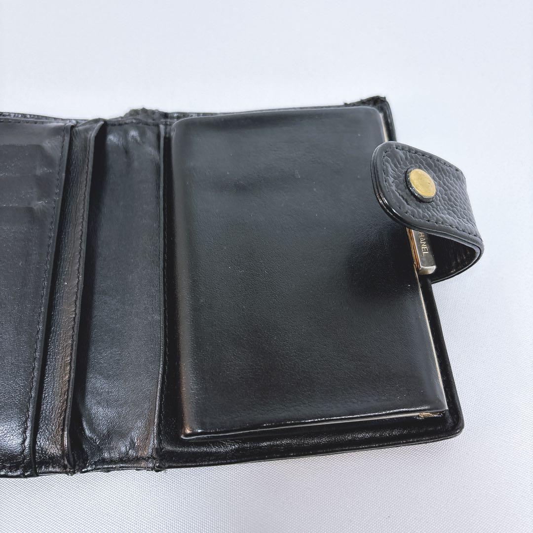 【シャネル】デカココマーク キャビアスキン ２つ折り財布 フラップホック 黒