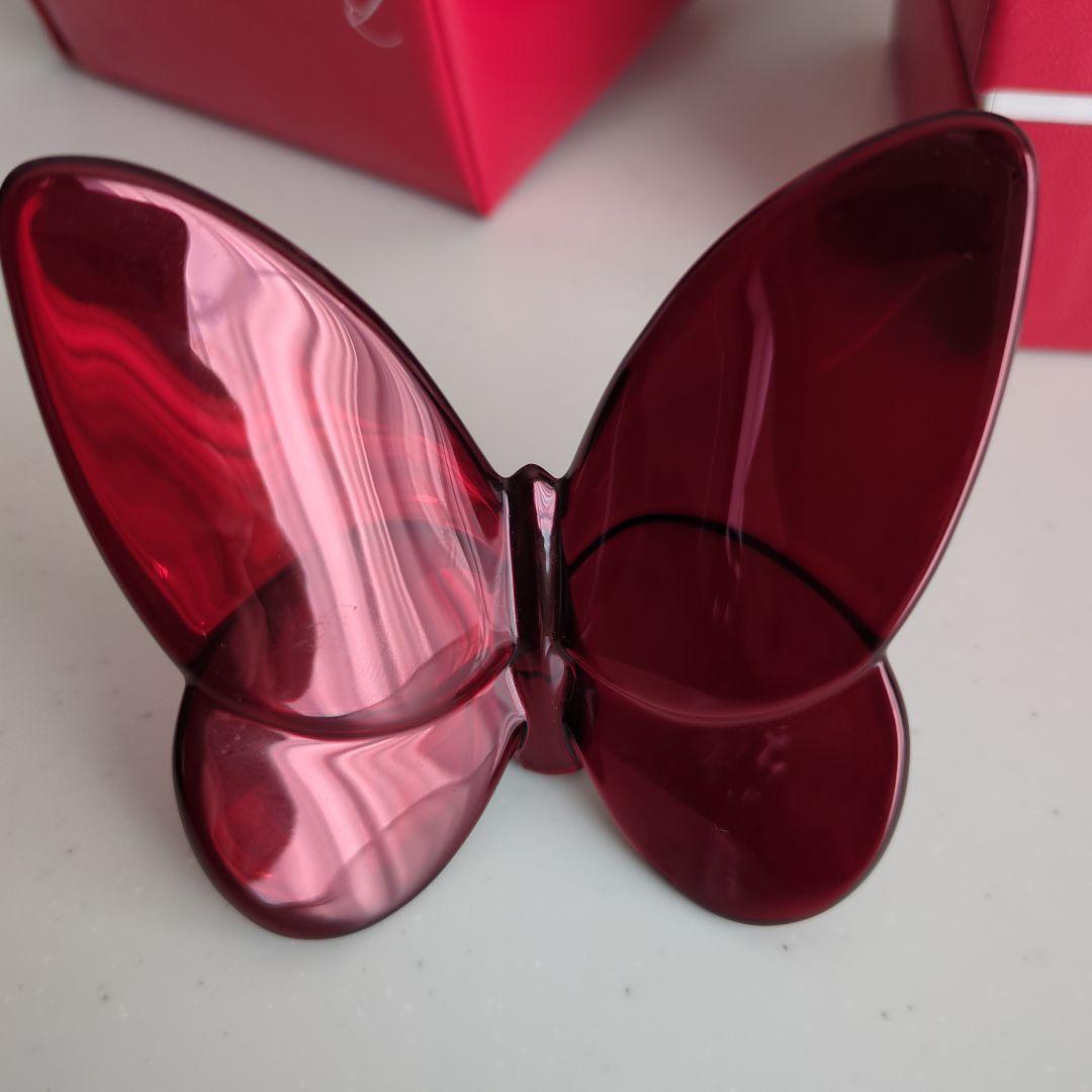 バカラ ラッキーバタフライ パピヨン 赤 レッド 置き物 クリスタル　置き物