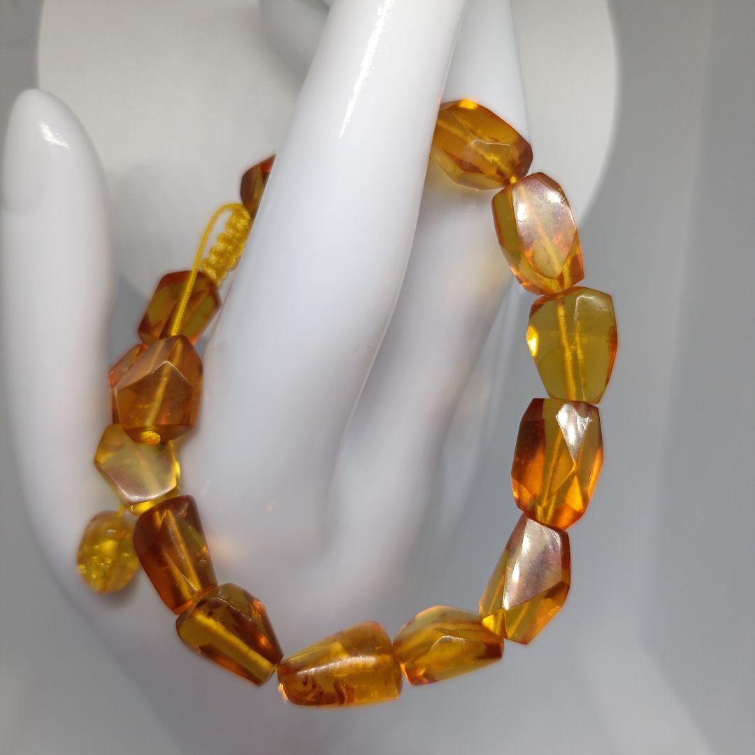 天然琥珀 多角形ビーズブレスレット