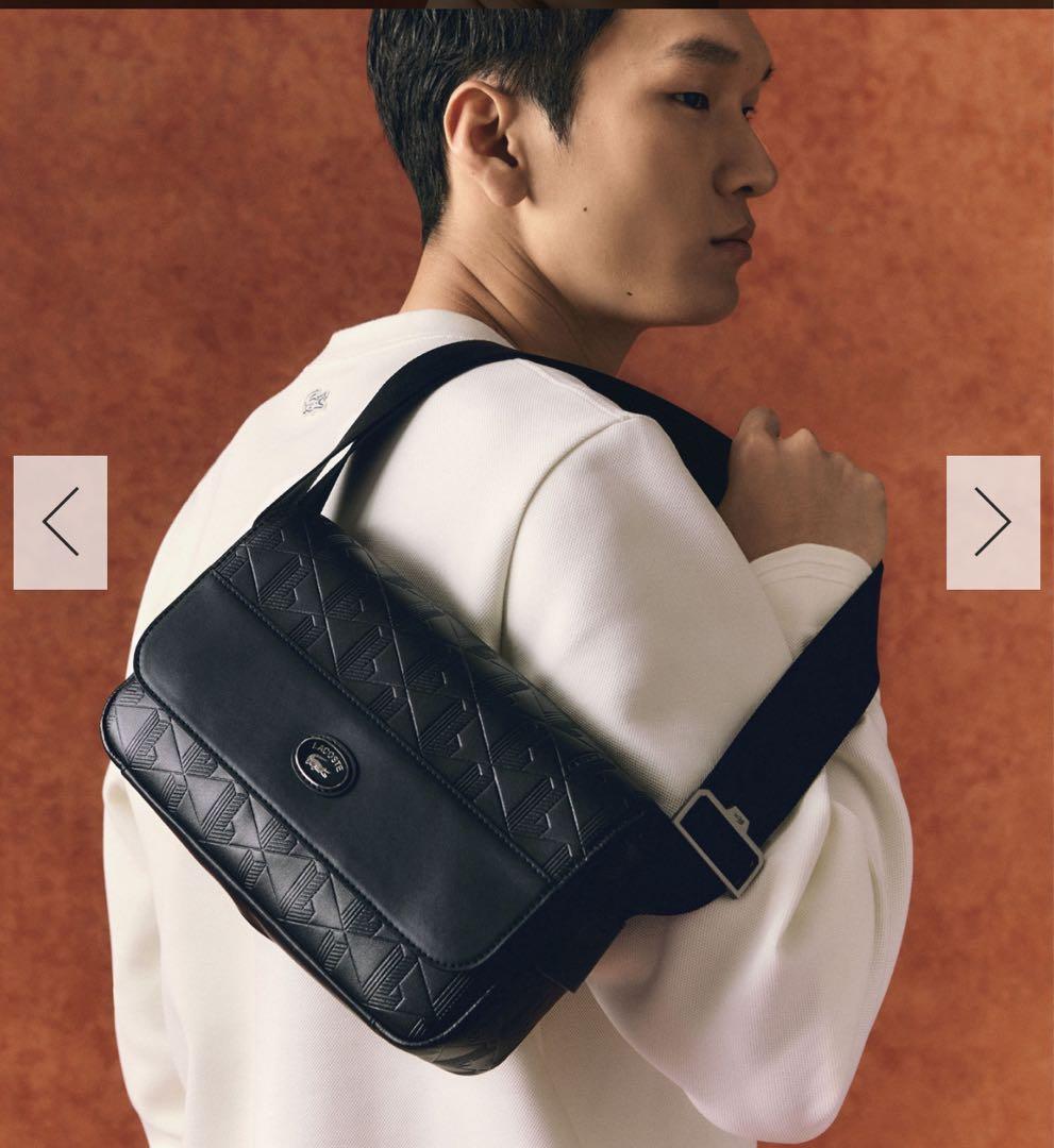 LACOSTE モノグラム レザーフラップクローズサッチェルバッグ