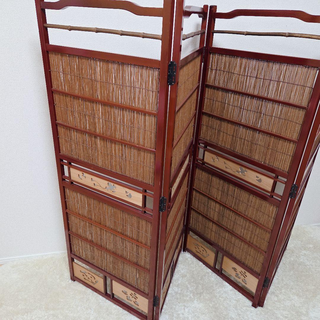 パーティション アンティーク 昭和レトロ 4連 衝立 竹簾屏風 アジアン 竹