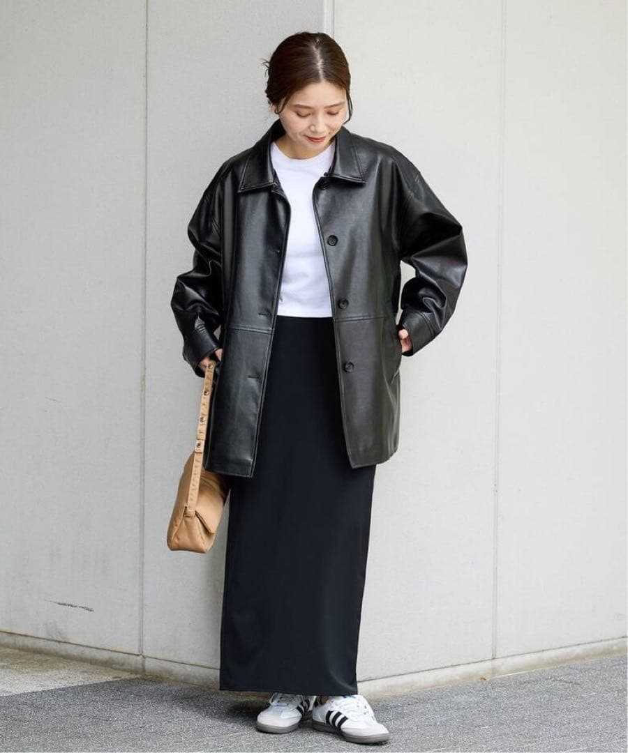 【試着のみ】ウォッシャブル フェイクレザーファー襟付カバーオール