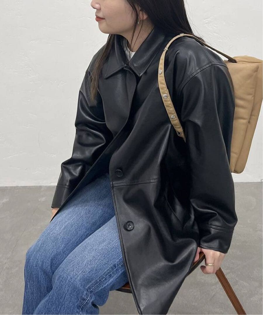 【試着のみ】ウォッシャブル フェイクレザーファー襟付カバーオール