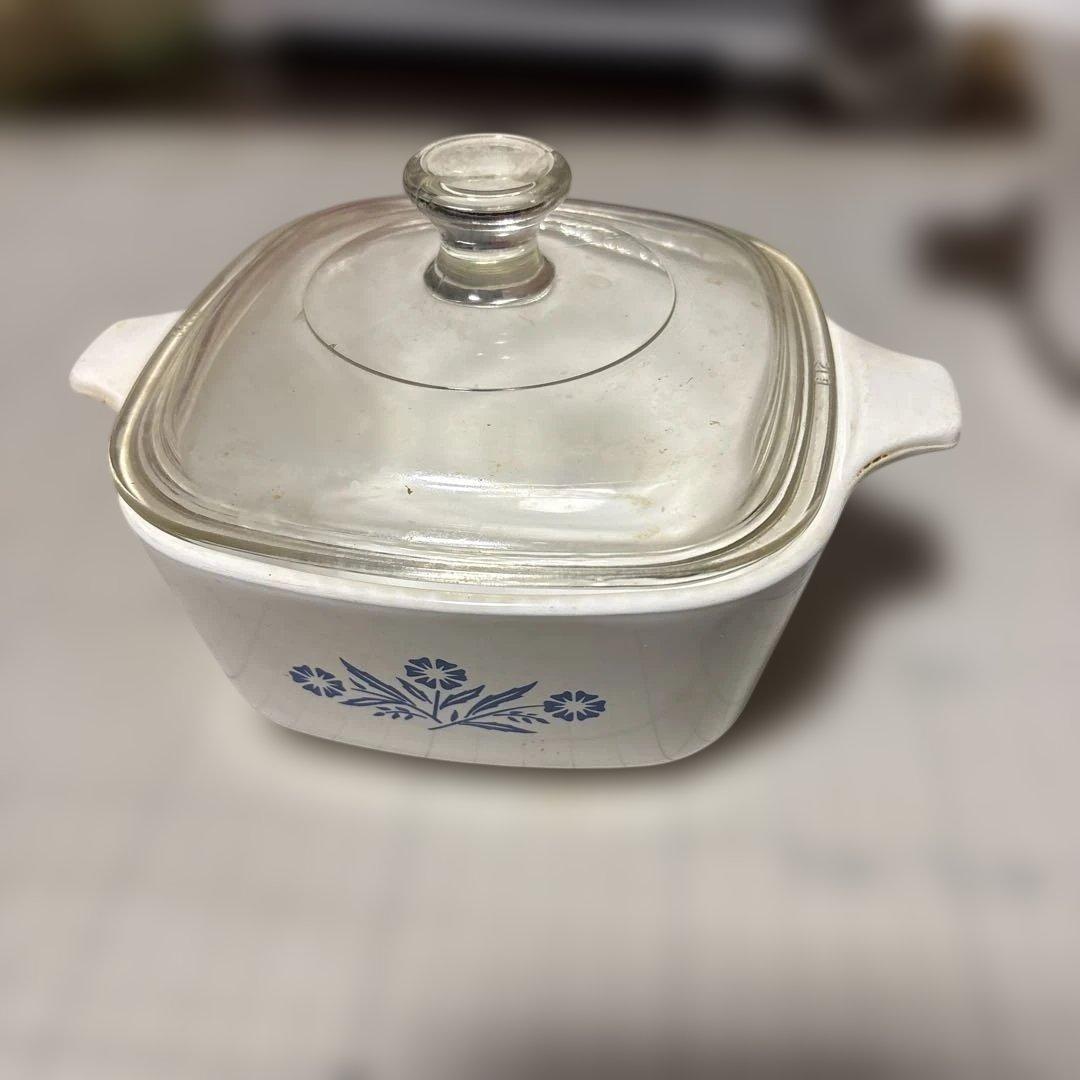 蔵出しコーニングウェア（CorningWare）のブルーの花柄鍋セット 青い花柄