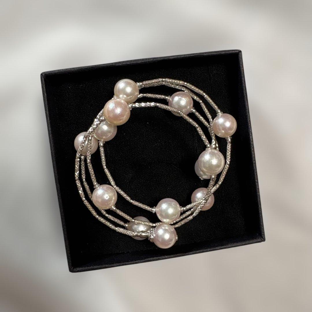 ブレスレット　形状記憶　ラウンドシェイプ　真珠　パール