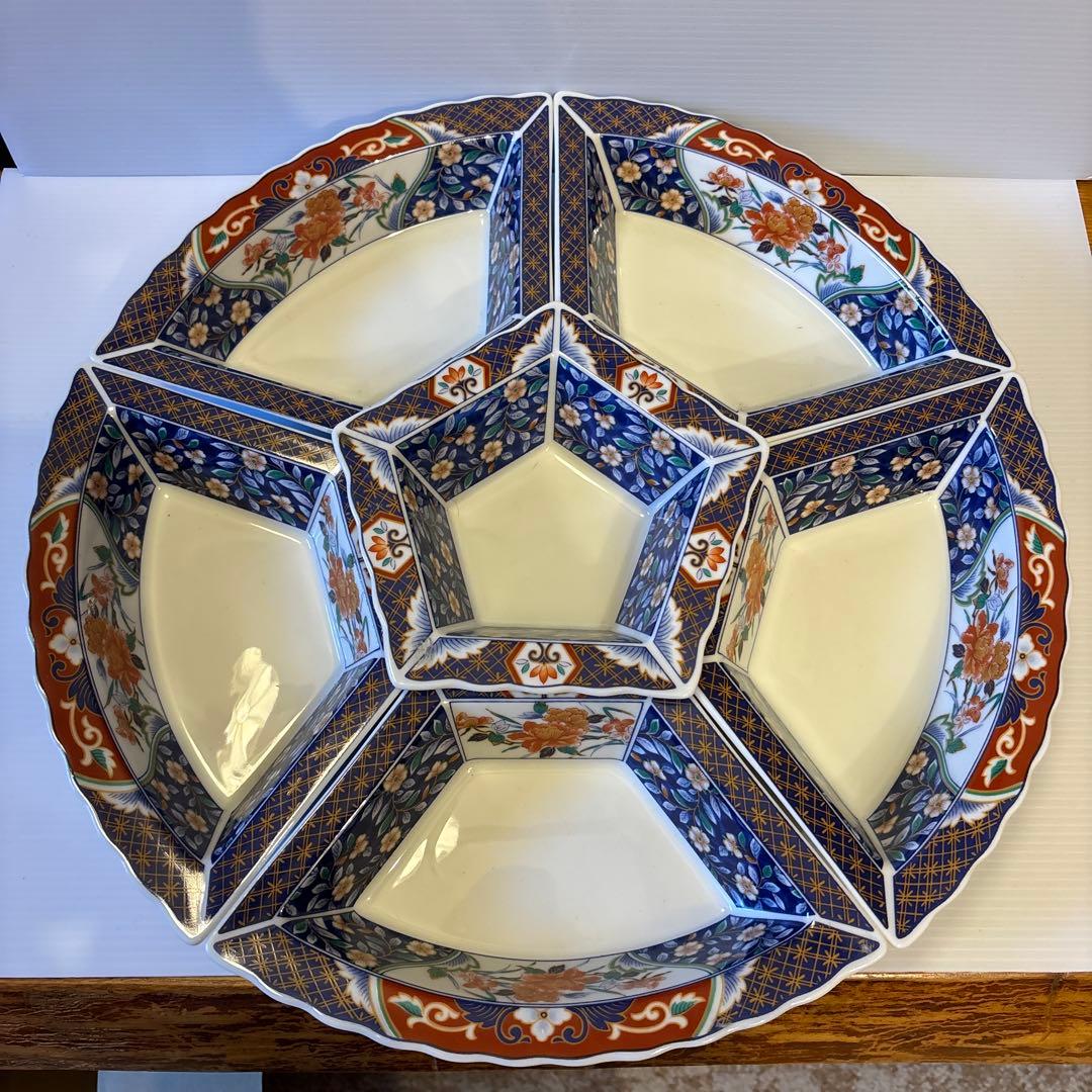 丸喜陶苑 有田焼 大皿39cm 仕切り皿5枚＋中央皿 会席皿 オードブル 皿