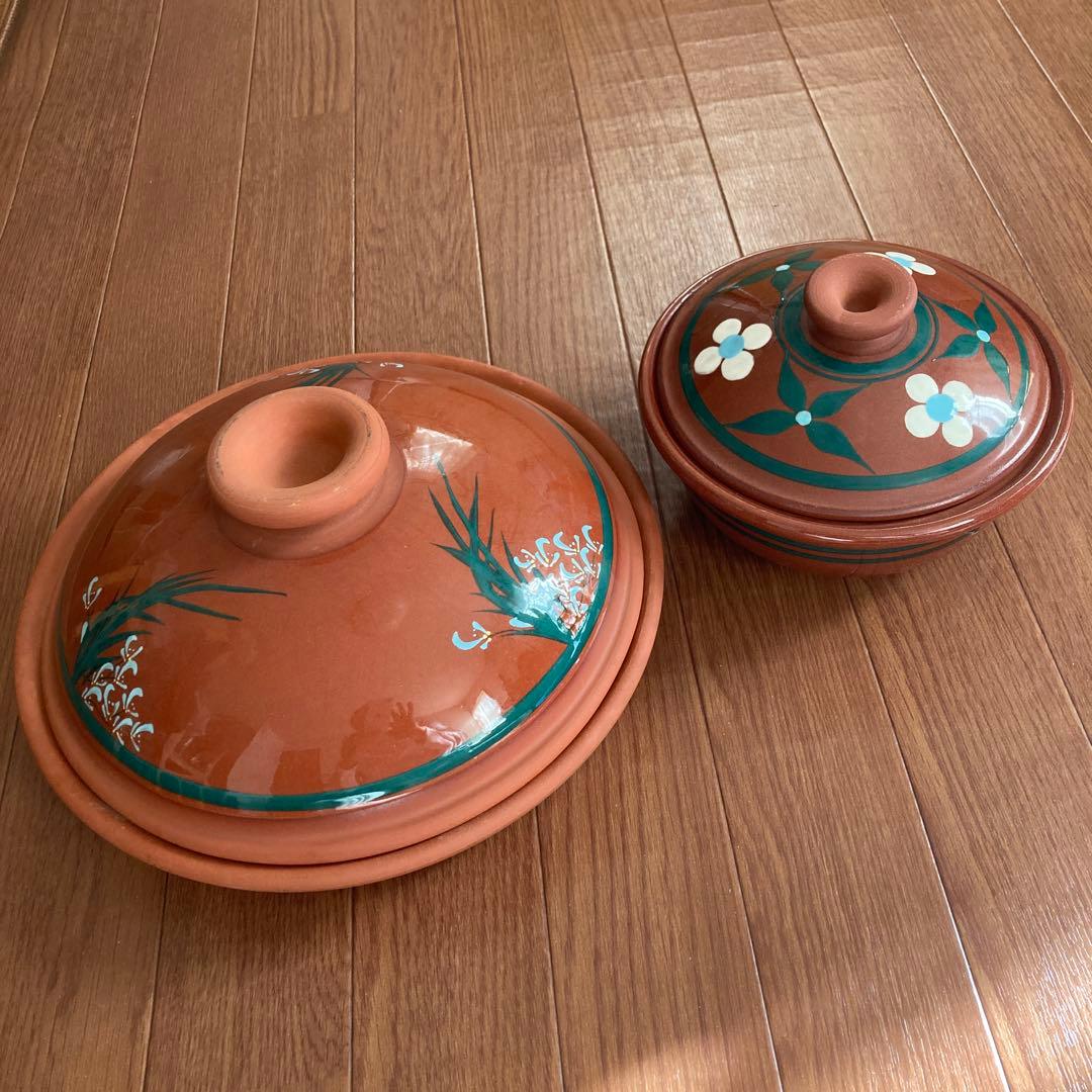 メキシカン　陶器製 花柄鍋セット 大小2点