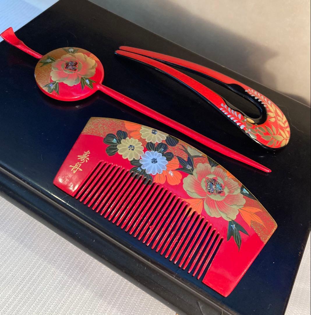 専用　雨に咲く花　美しアンティーク　菊と藤下がりの簪　金属簪　櫛平打ち　Uピン簪