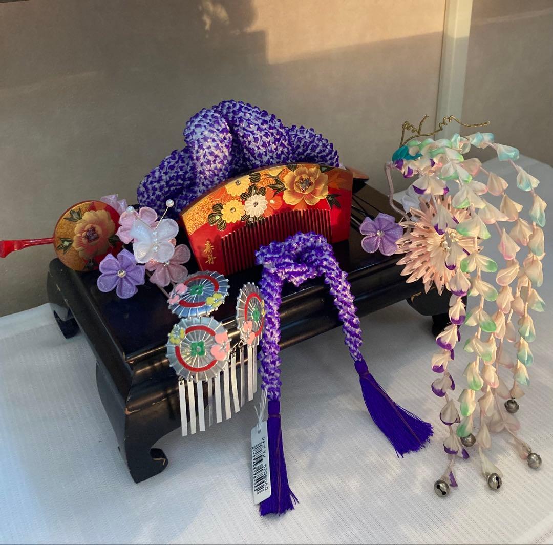 専用　雨に咲く花　美しアンティーク　菊と藤下がりの簪　金属簪　櫛平打ち　Uピン簪