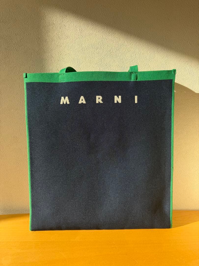 MARNI ジャカードトートバッグ ネイビー×グリーン