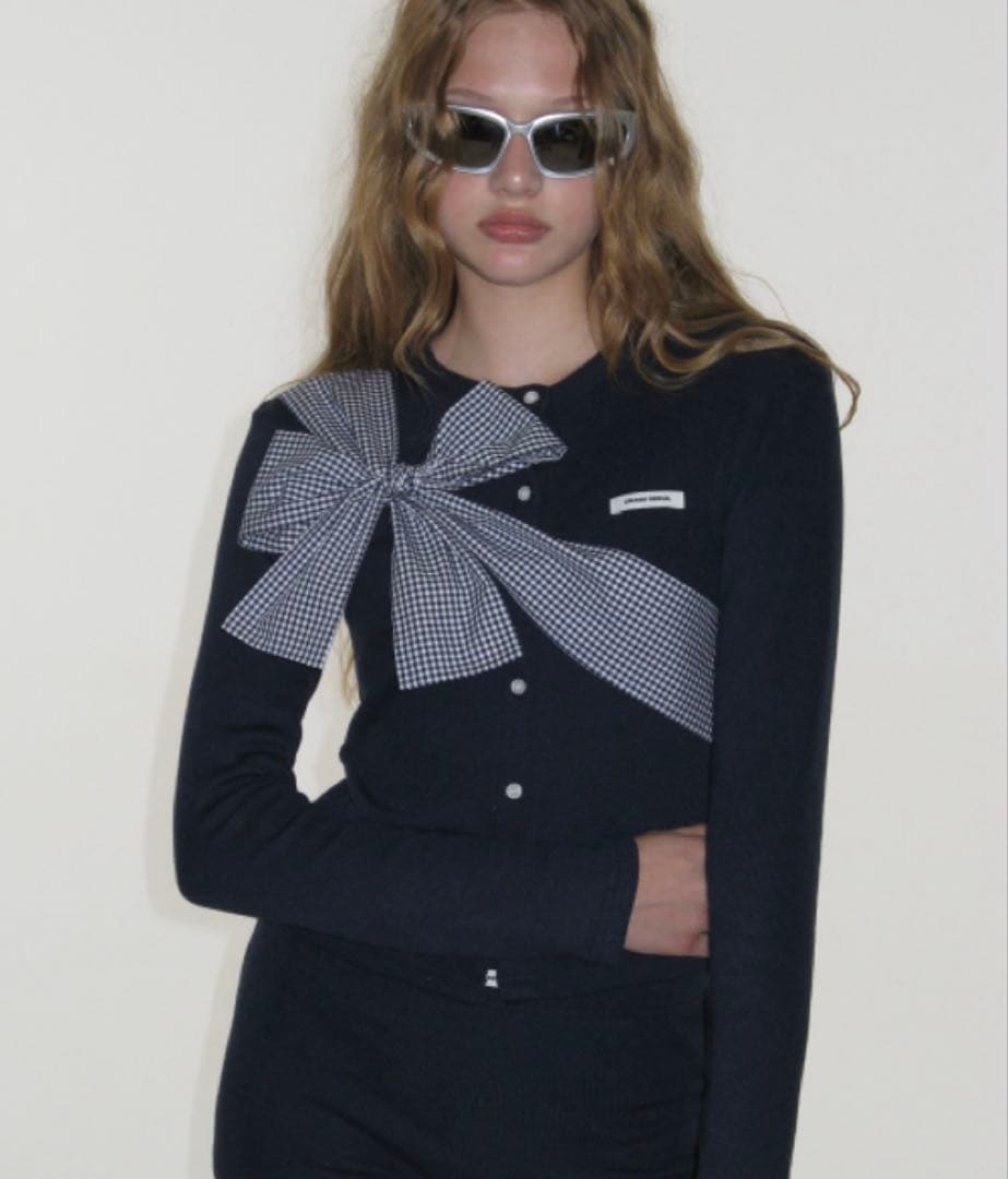 CRANK Ribbon Tide Knit Cardigan ネイビー