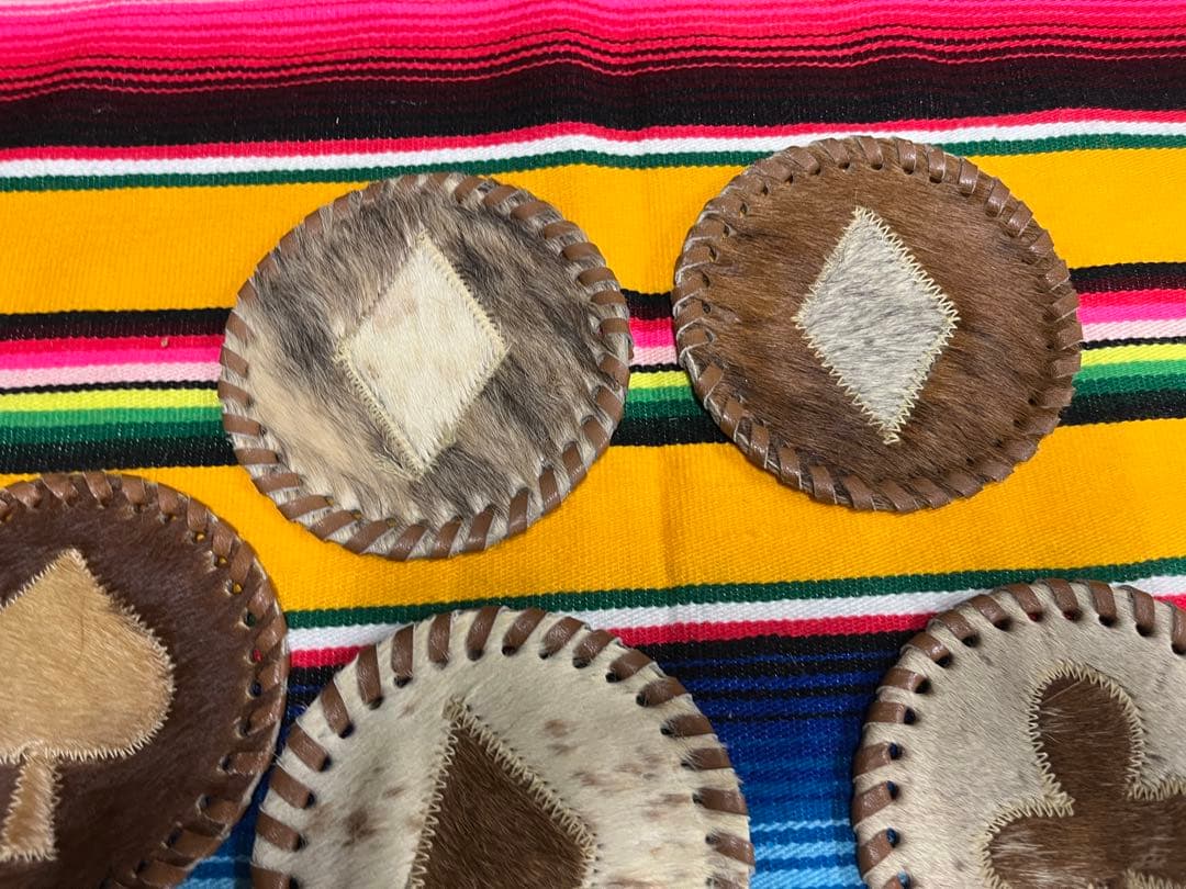 ヴィンテージ ハラコ リアルレザー コースター アクセサリー置き　キャンプ