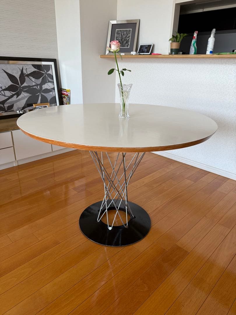 円形ダイニングテーブル 木製天板 スチール脚