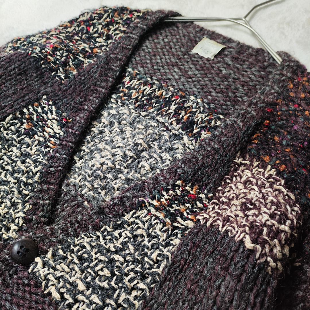 フィッチェ　カーディガン　肉厚　ハンドメイド　ローゲージ　パッチワーク　茶系　F