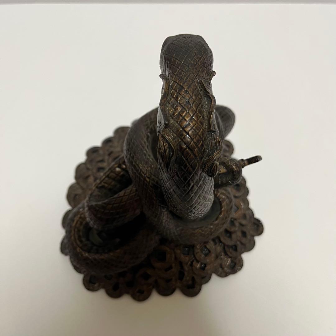 希少 蛇 水晶 古銭 開運 金運 風水 置物 オブジェ 金属製