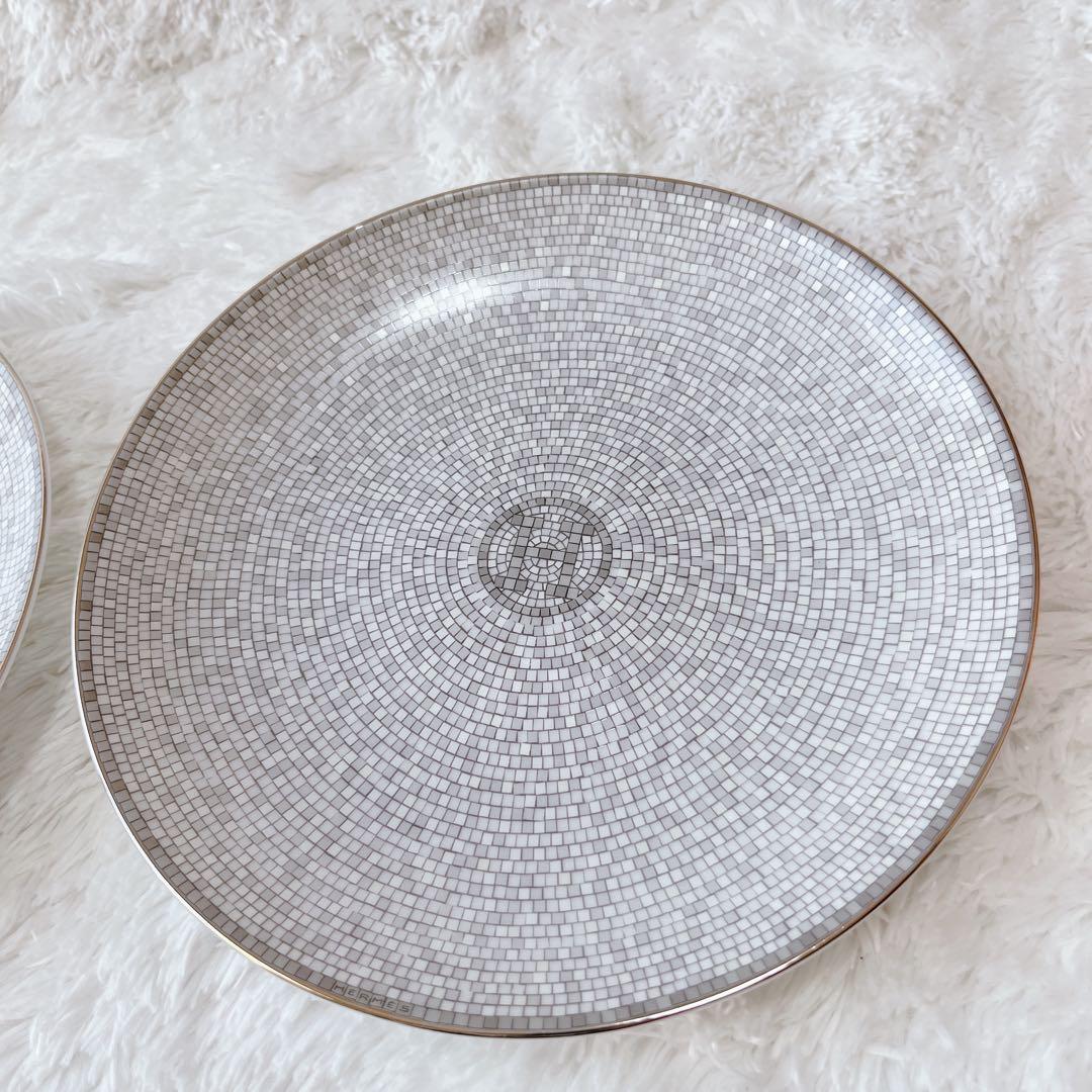 【美品】エルメス モザイク 24 プラチナ デザートプレート 2枚