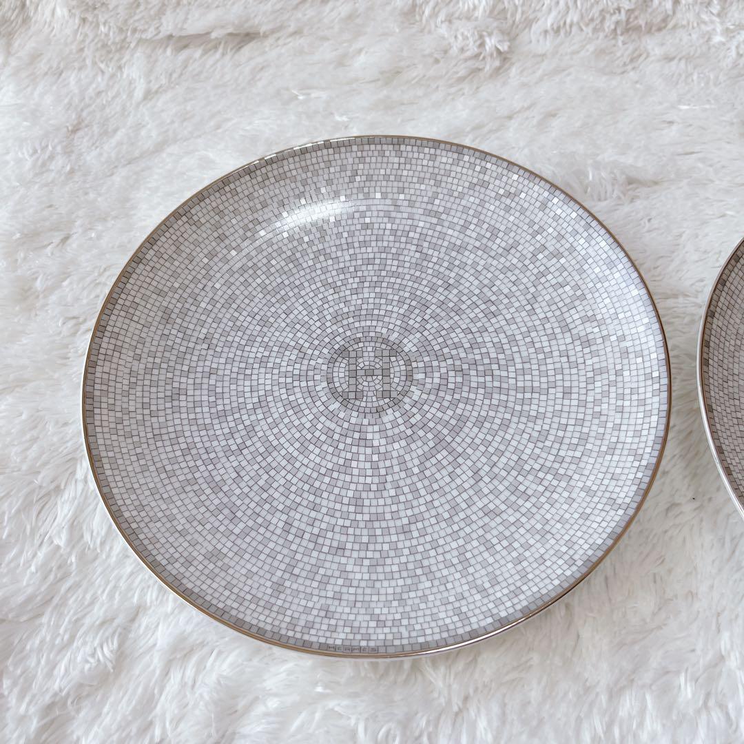 【美品】エルメス モザイク 24 プラチナ デザートプレート 2枚