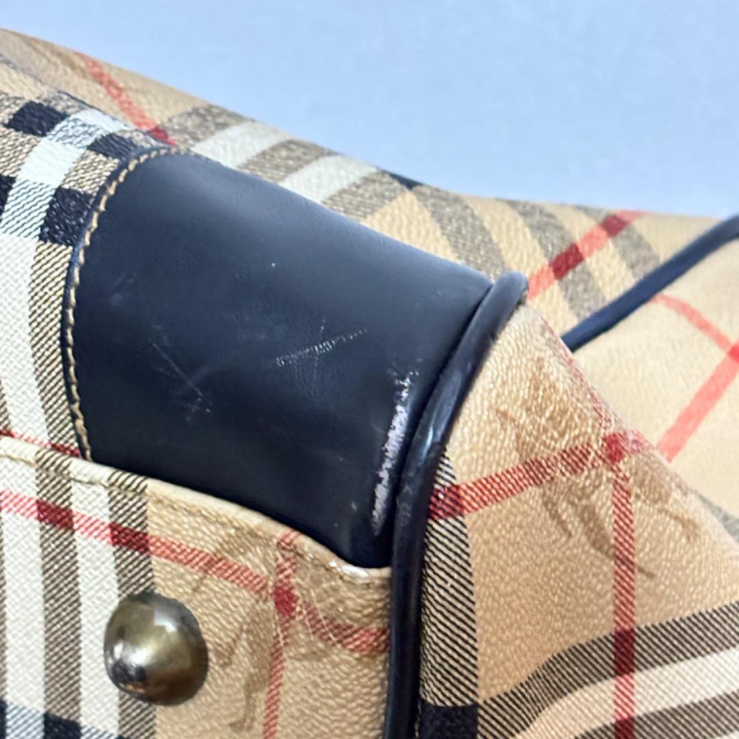 美品【バーバリー】大きい ノバチェック ボストンバッグ 本革 PVC 旅行に