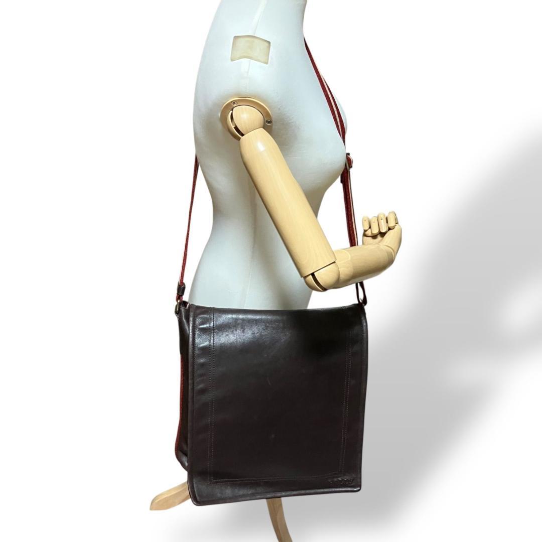 BALLY トレスポ メッセンジャーバッグ ダークブラウン レッド 1408