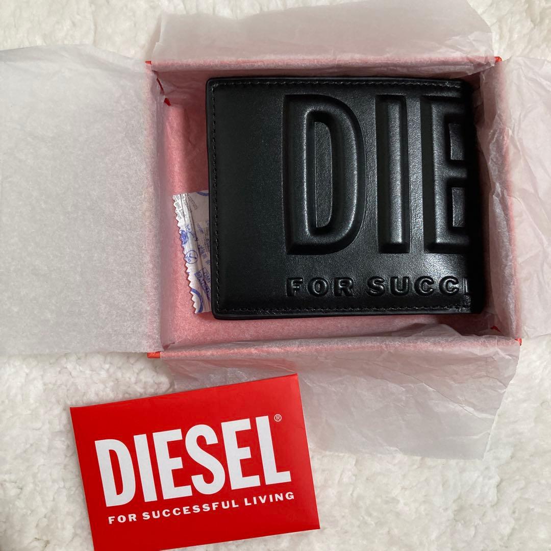 非売品✨箱付き DIESEL 3Dロゴ 二つ折り財布 レザー　ブラック　限定