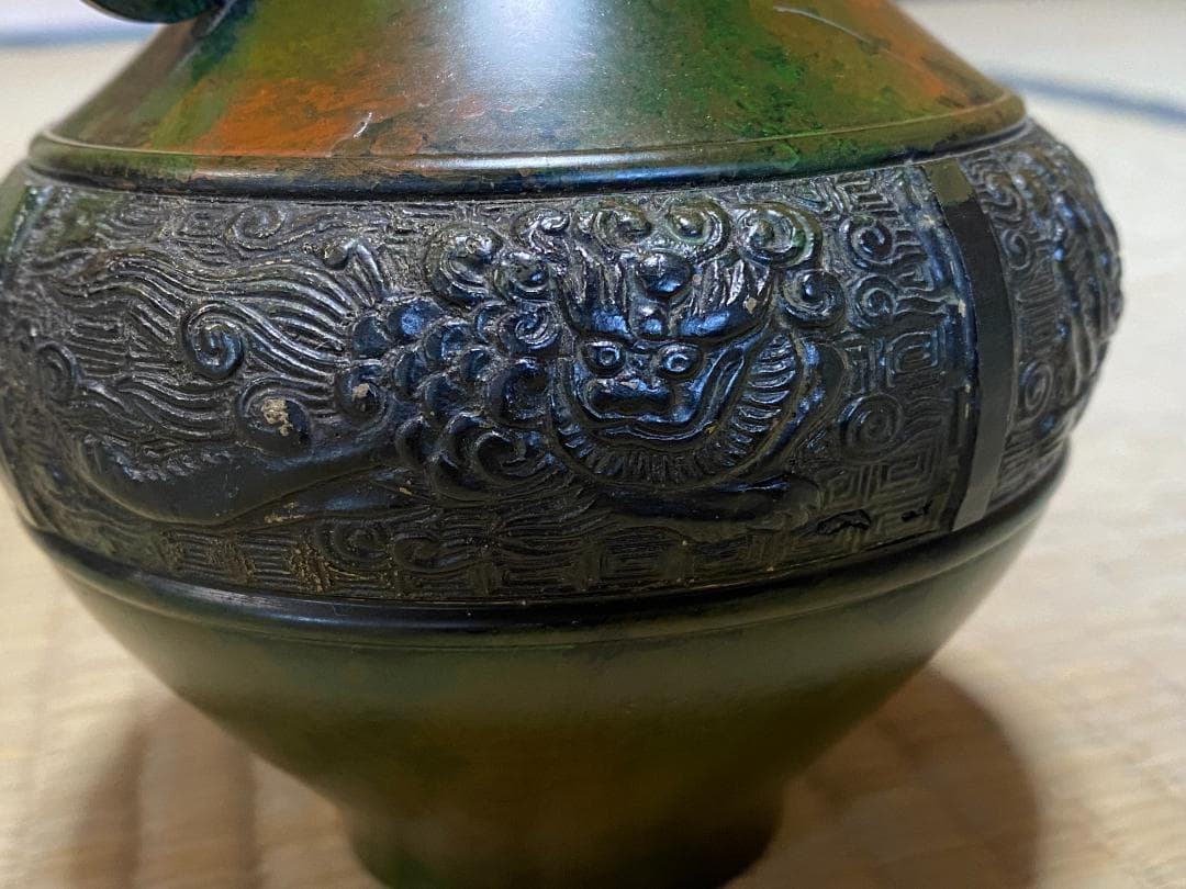 青銅製　壺　吉秀作　大正十三年