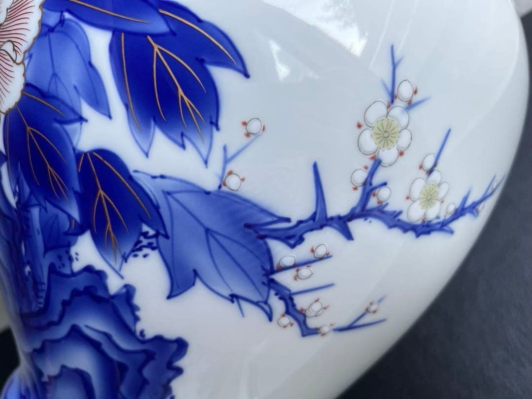 深川製磁　梅牡丹　12号花生　花瓶