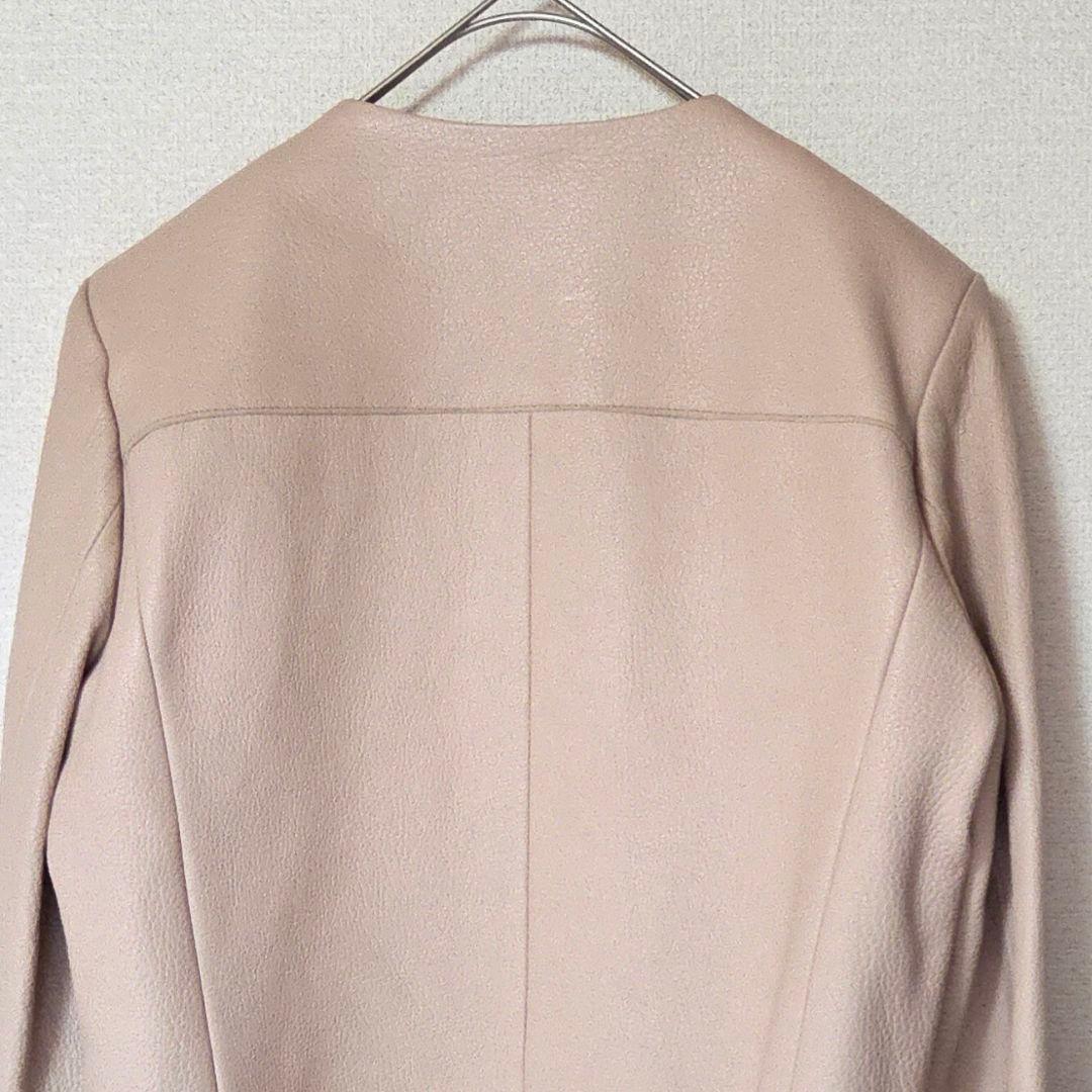 【美品】SANDRO PARIS 羊革 ノーカラー レザージャケット グレージュ