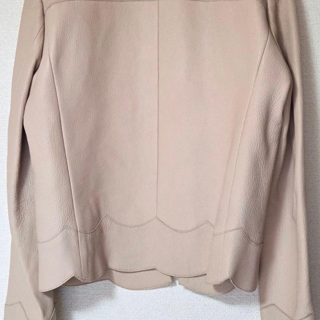 【美品】SANDRO PARIS 羊革 ノーカラー レザージャケット グレージュ