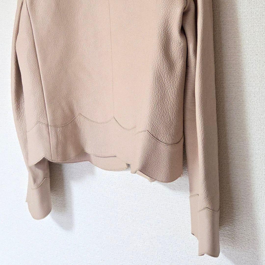 【美品】SANDRO PARIS 羊革 ノーカラー レザージャケット グレージュ