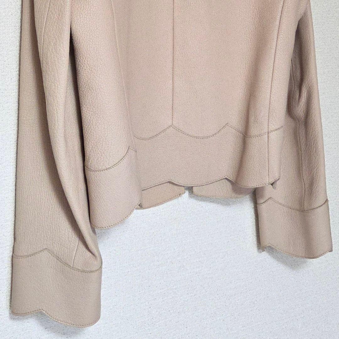 【美品】SANDRO PARIS 羊革 ノーカラー レザージャケット グレージュ