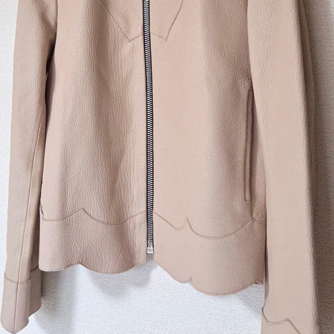 【美品】SANDRO PARIS 羊革 ノーカラー レザージャケット グレージュ