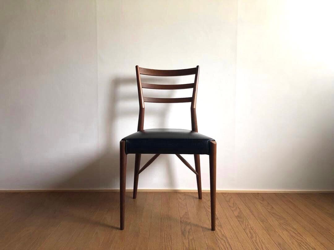 飛騨高山 日進木工製 ウォールナット材 黒革チェア ダイニング デスク椅子 工芸