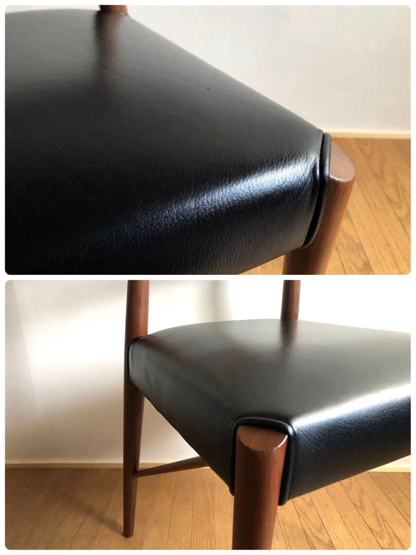 飛騨高山 日進木工製 ウォールナット材 黒革チェア ダイニング デスク椅子 工芸