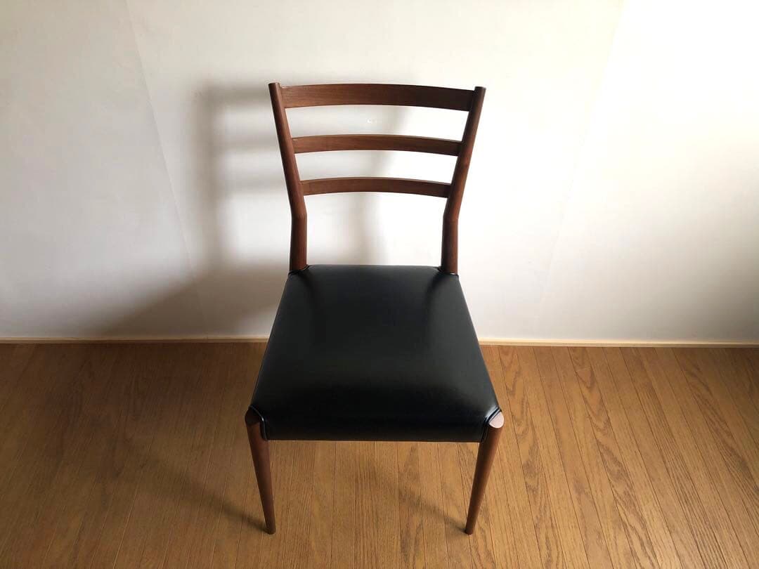 飛騨高山 日進木工製 ウォールナット材 黒革チェア ダイニング デスク椅子 工芸