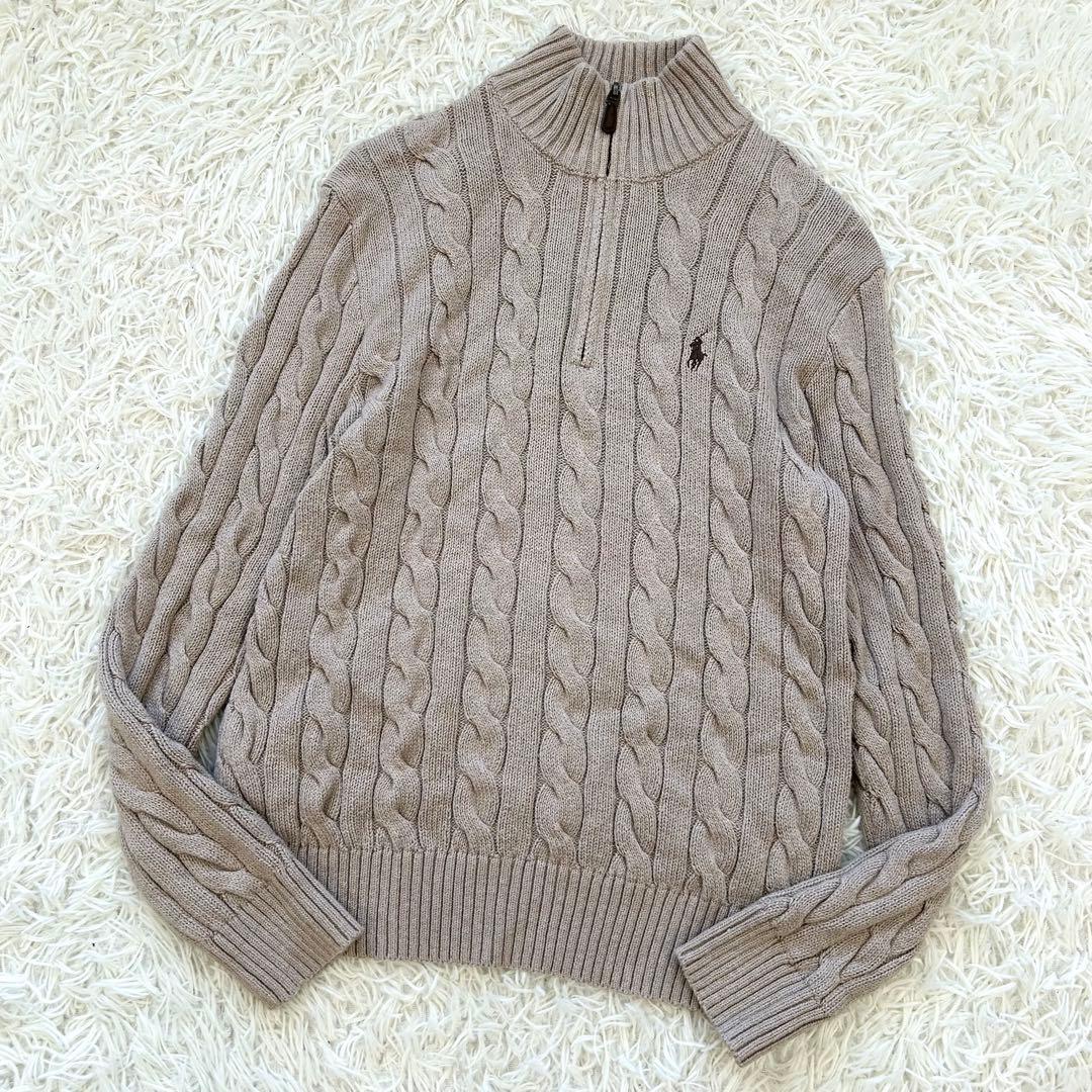 ラルフローレン 現行QRタグ ケーブル ハーフジップニット XS モカベージュ