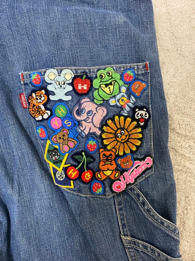 希少　ヒステリックグラマー　キャラ刺繍ワッペンオーバーオール　デニムサロペット