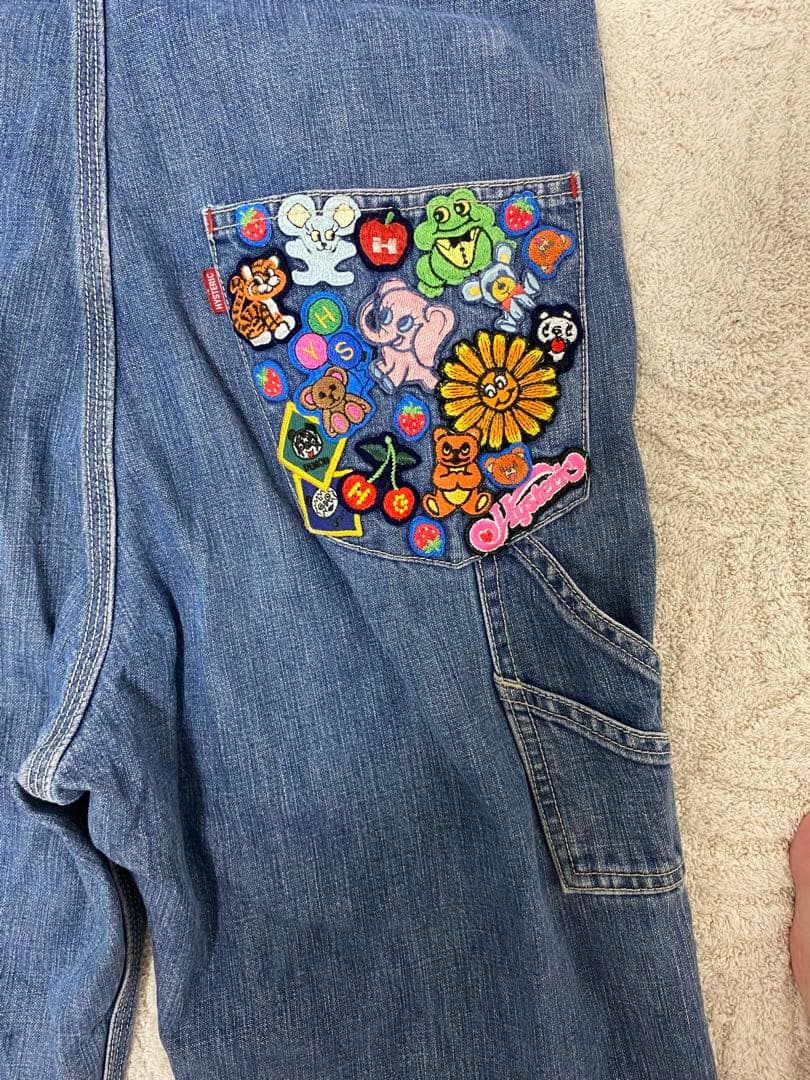 希少　ヒステリックグラマー　キャラ刺繍ワッペンオーバーオール　デニムサロペット