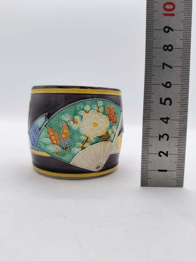 c565 皆具 紫交趾 扇面 平安清鳳 木箱 茶道具 古物