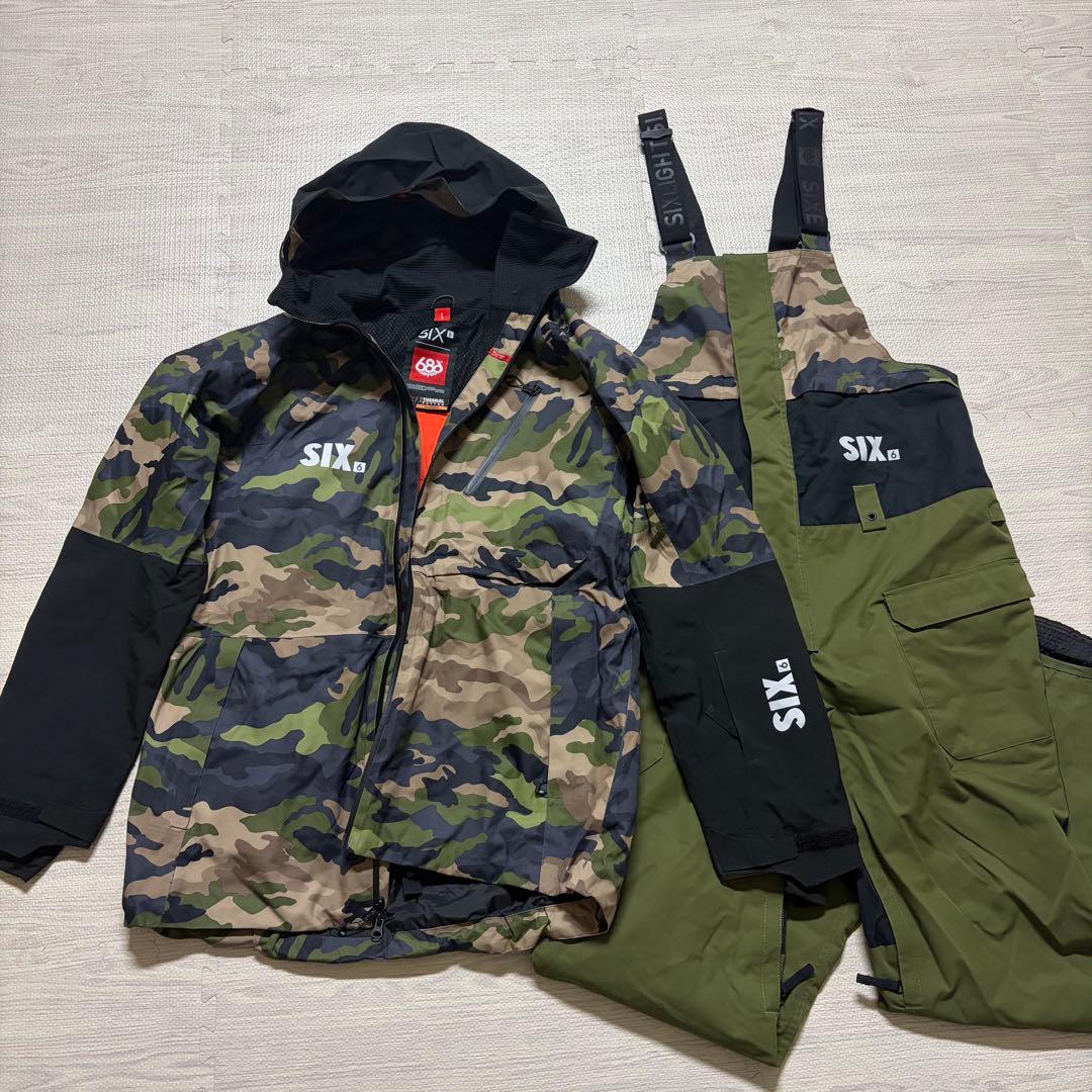 ラスク686 スノーボードウェア セットアップ L迷彩カモフラ ビブパンツ