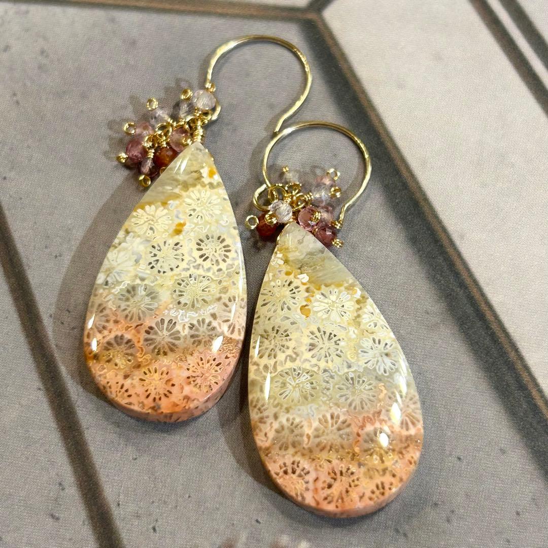 専用✳︎フォッシルコーラル　他　14kgf　天然石ピアス/イヤリング　スピネル