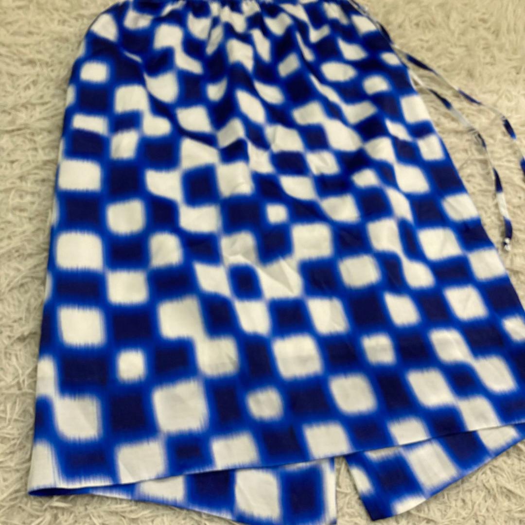 17567✨美品✨ドリスヴァンノッテン チェック柄 スカート リボン ブルー