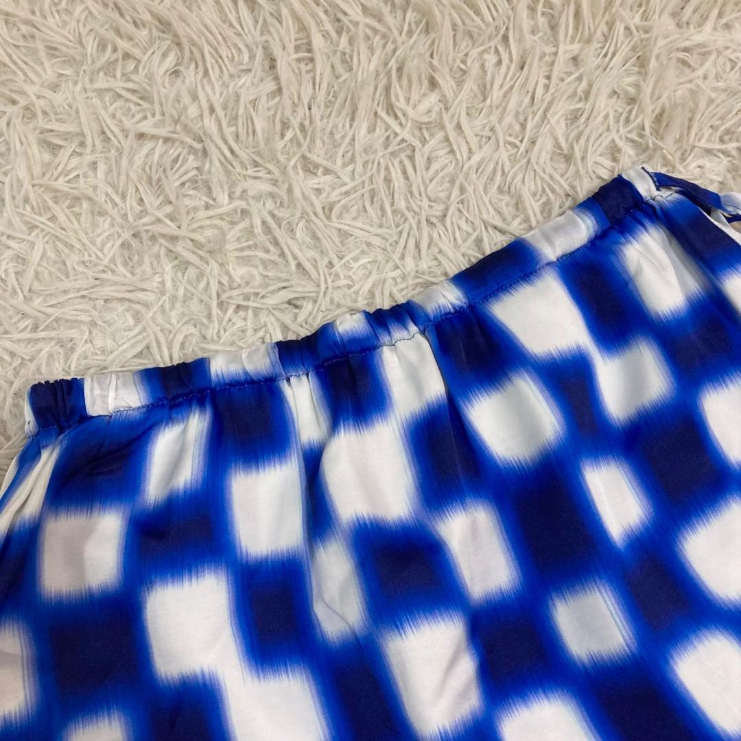 17567✨美品✨ドリスヴァンノッテン チェック柄 スカート リボン ブルー