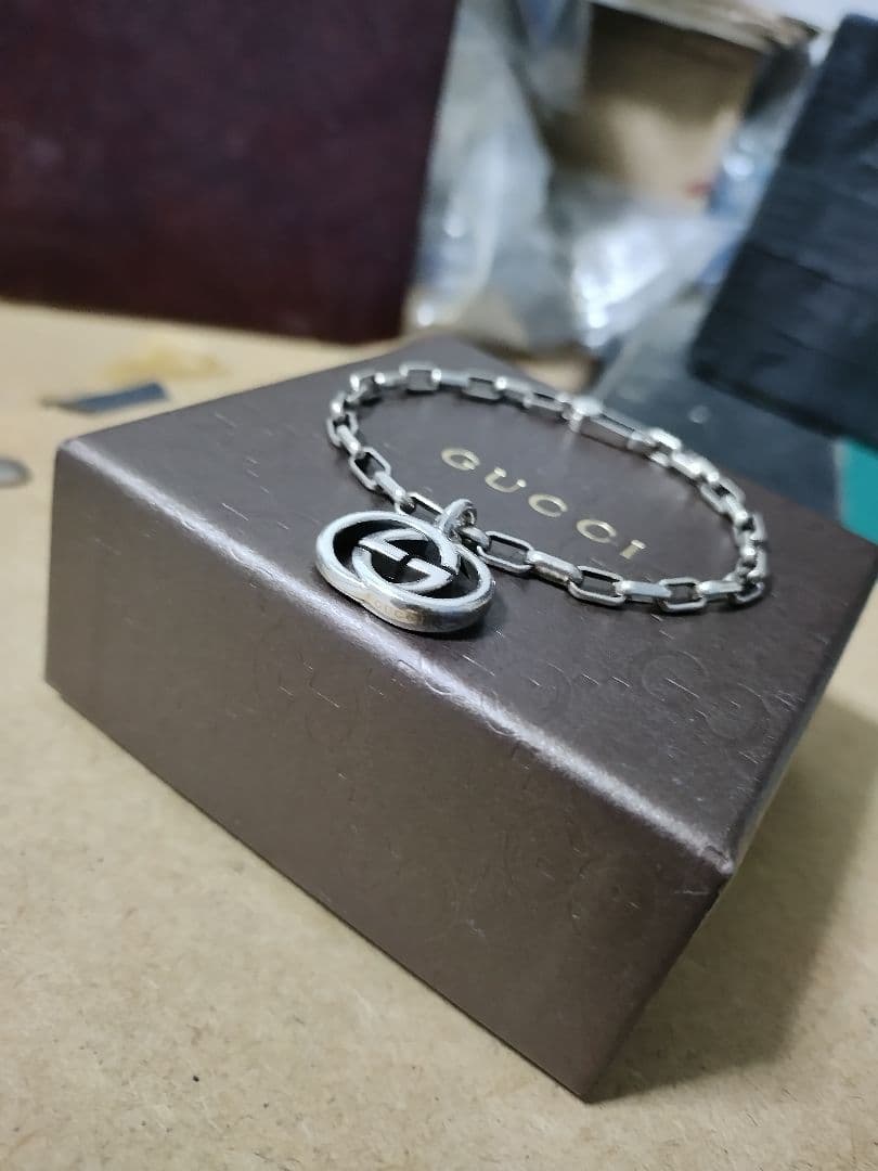 良好品 GUCCIグッチ シルバー925インターロッキングブレスレットイタリア製