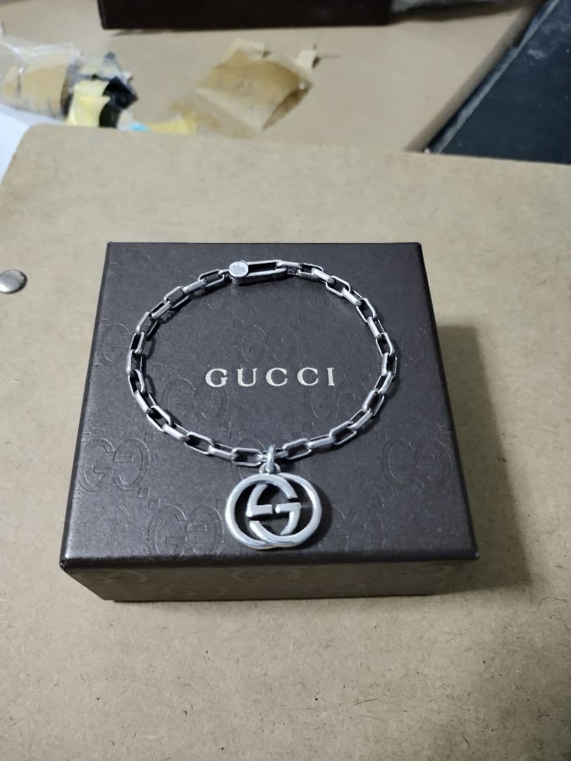 良好品 GUCCIグッチ シルバー925インターロッキングブレスレットイタリア製