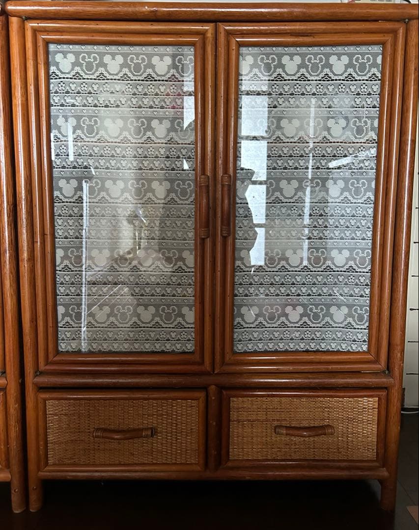 ラタン　ヴィンテージ　アンティーク　木製　食器棚